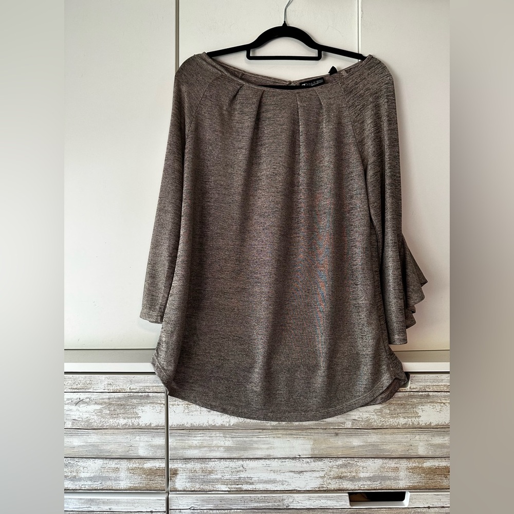 New York & Company Tan Gold Relaxed Tunic Blouse